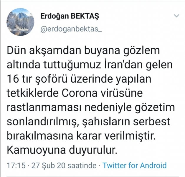 Vali Bektaş, ´´16 tır şoföründe Coronavirüs´e rastlanmamıştır´´ - 1