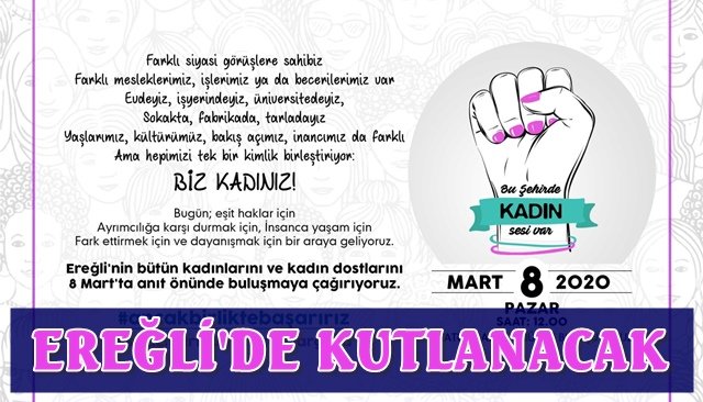 Kadınlar Günü Ereğli’de kutlanacak