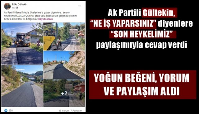 Gültekin, “NE İŞ YAPARSINIZ” diyenlere “SON HEYKELİMİZ” paylaşımıyla cevap verdi