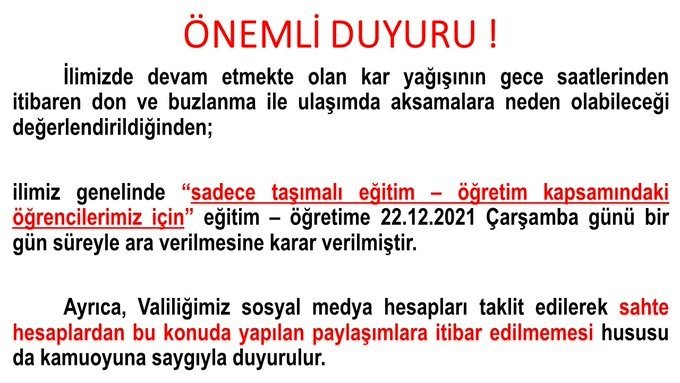 Valilikten KAR TATİLİ açıklaması... - 1