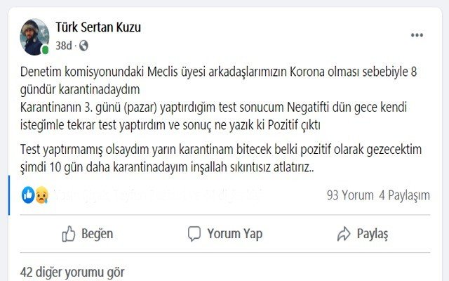 Meclis üyesinin ikinci testi pozitif çıktı - 1