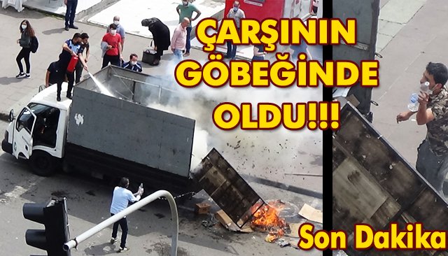 ÇARESİZ KAĞIT TOPLAYICISI, PET ŞİŞEYLE YANGINI SÖNDÜRMEYE ÇALIŞTI