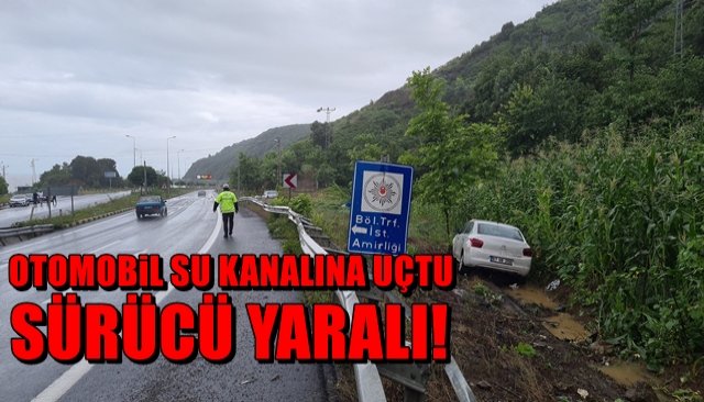 Otomobil su kanalına uçtu, sürücü yaralandı