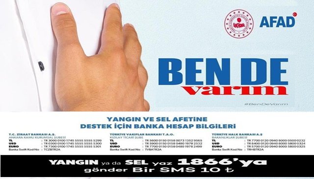 AFAD BEN DE VARIM KAMPANYASI YANGIN YA DA SEL YAZ 1866´YA GÖNDER