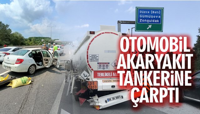  OTOMOBİL AKARYAKIT TANKERİNE ÇARPTI: 2 YARALI