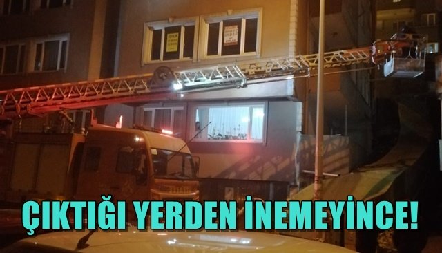  Balkondan inmeyen kedinin yardımına itfaiye koştu