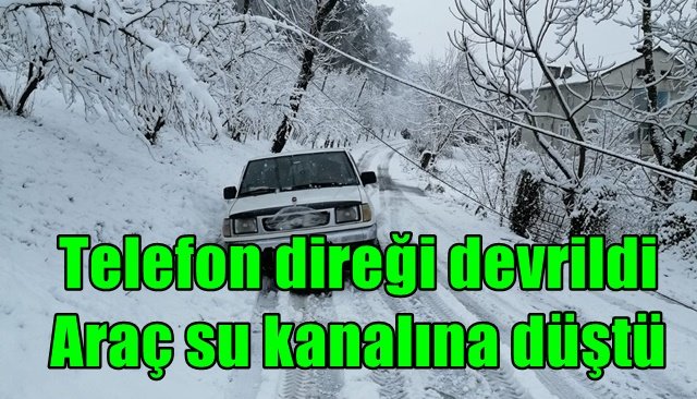 Telefon direği devrildi.. Araç su kanalına düştü...