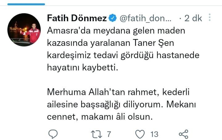 BAKANDAN TAZİYE MESAJI - 1