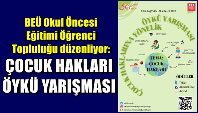 BEÜ Okul Öncesi Eğitimi Öğrenci Topluluğu düzenliyor: ÇOCUK HAKLARI ÖYKÜ YARIŞMASI