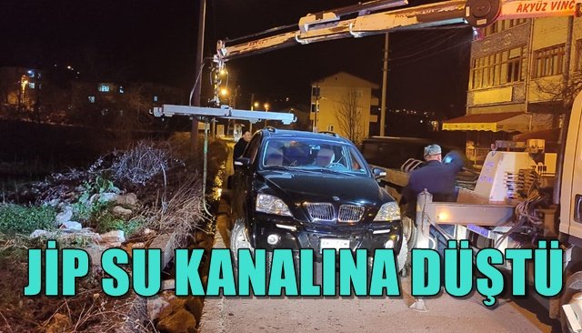 JİP SU KANALINA DÜŞTÜ