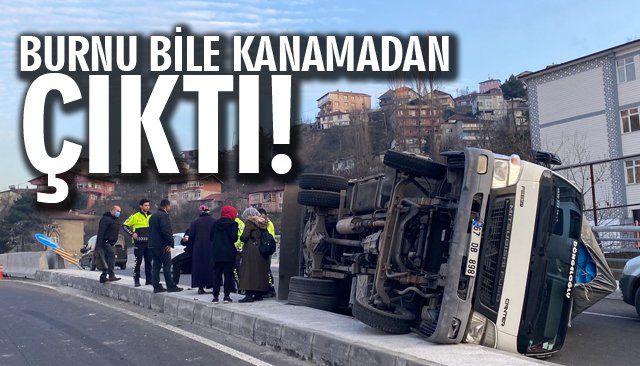 KÖPRÜLÜ KAVŞAKTA YAN YATTI!