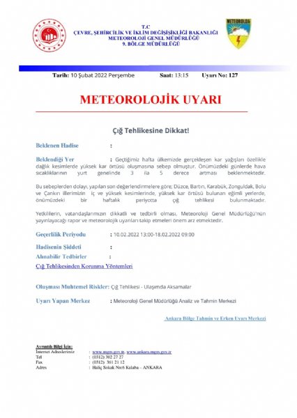 METEOROLOJİDEN ÇIĞ UYARISI - 1