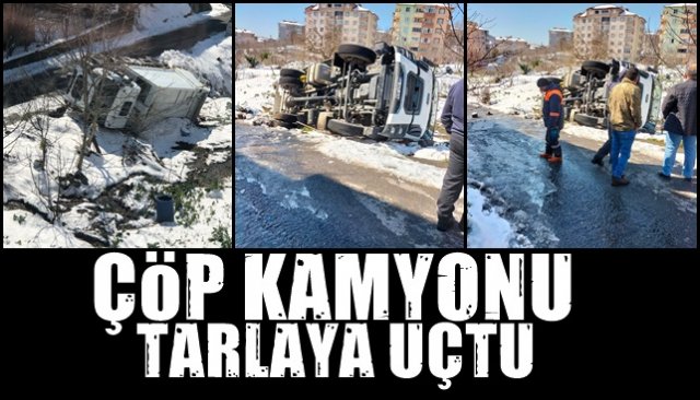 ÇÖP KAMYONU TARLAYA UÇTU