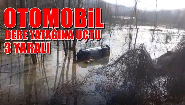 Otomobil dere yatağına uçtu: 3 yaralı 