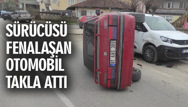 SÜRÜCÜSÜ FENALAŞAN OTOMOBİL TAKLA ATTI