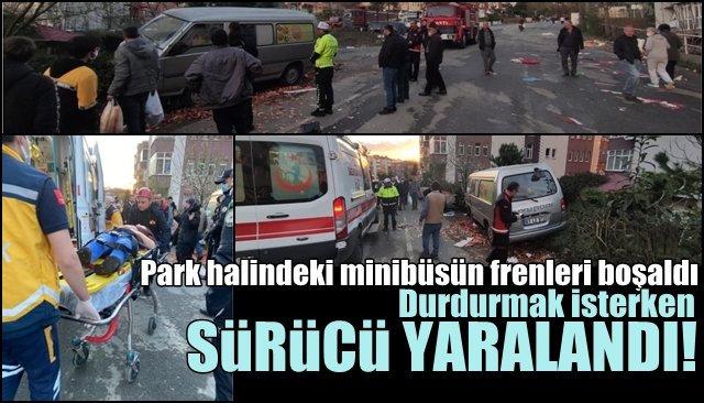 Park halindeki minibüsün frenleri boşaldı. Durdurmak isteyen sürücü yaralandı