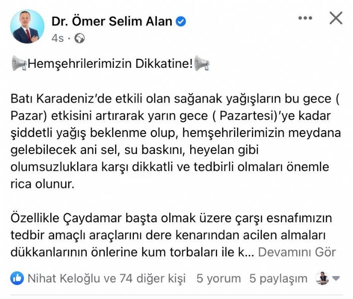 Başkan Alan’dan sel, su baskını ve heyelan uyarısı “TEDBİRLİ OLUN!” - 1