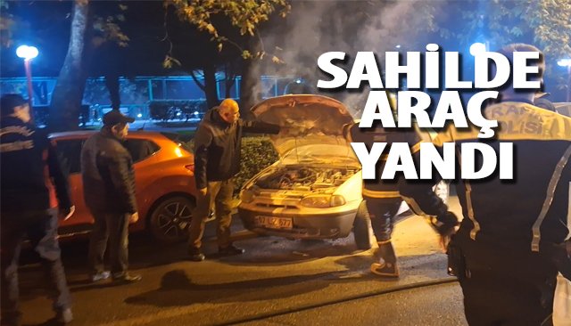 SAHİLDE ARAÇ YANDI