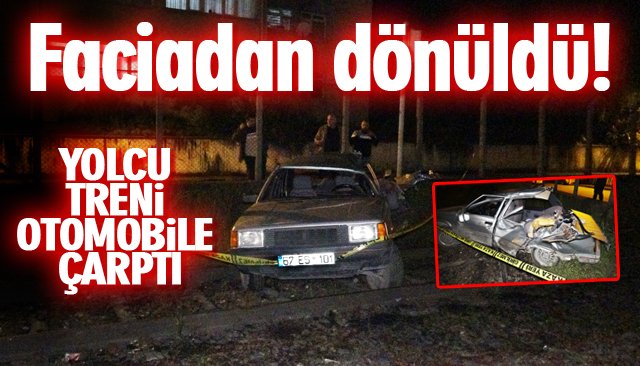 YOLCU TRENİ OTOMOBİLE ÇARPTI 