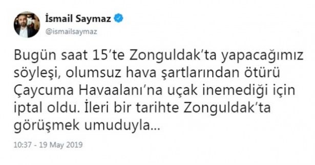 Uçak seferleri iptal edilince söyleşi ertelendi