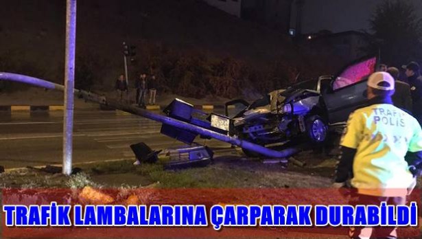 Trafik lambalarına çarparak durabildi